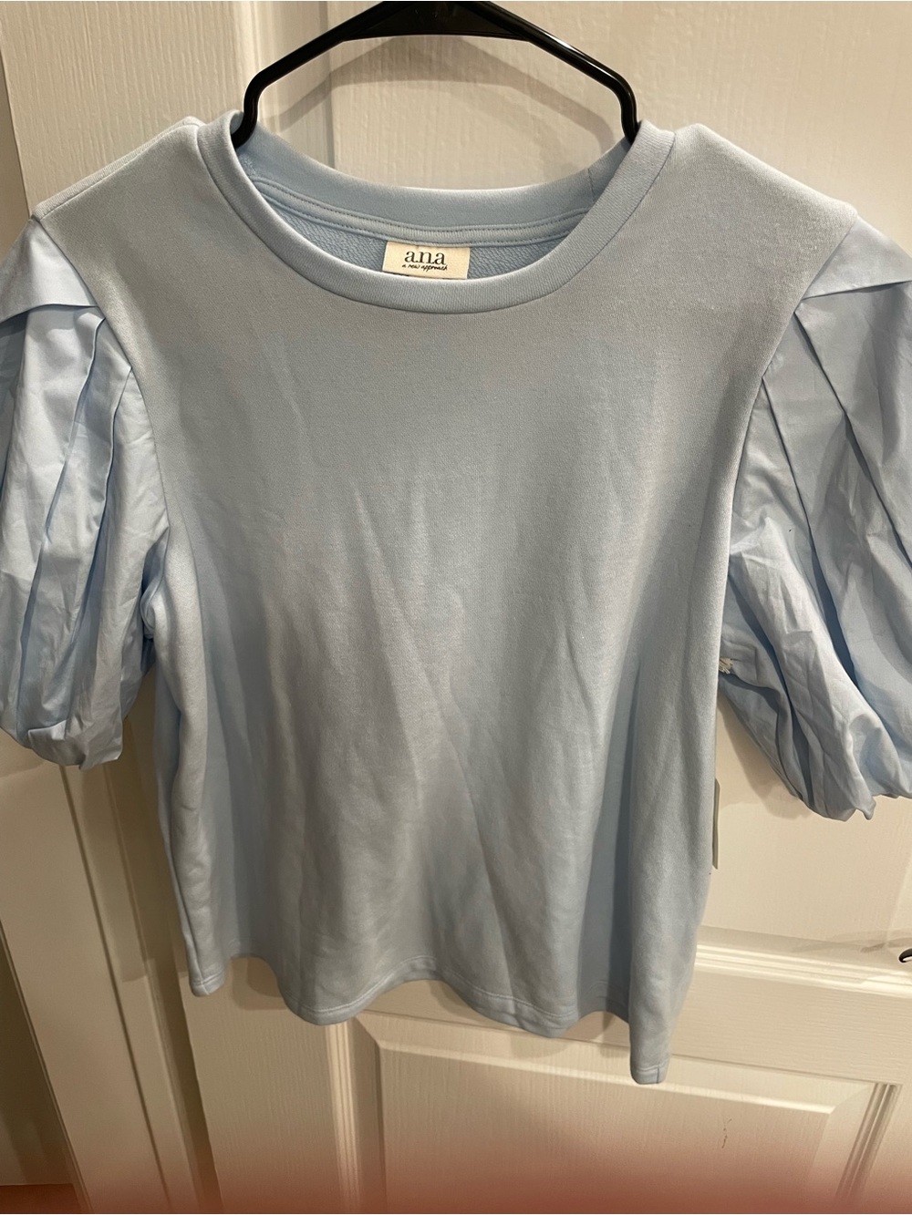 a.n.a Light Blue Puff-Sleeve Crewneck Top